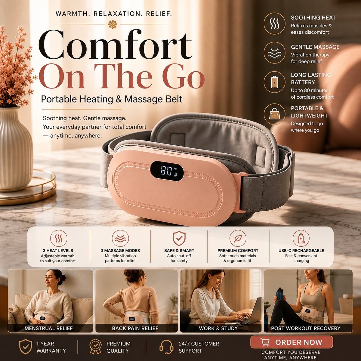 Portable Massage Heating Reusable Belt